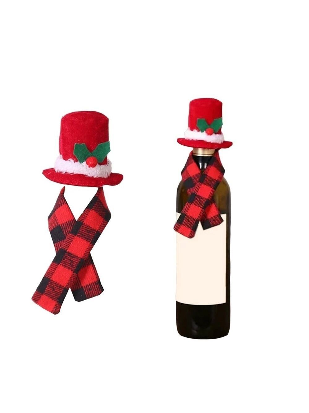 Plaid Wine Bottle Hat and Scarf Decorative Reusable
